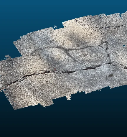 A three-dimensional point-cloud scan of cracked pavement